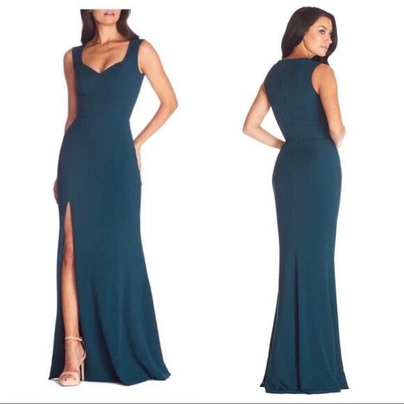 NWT Dress the Population Monroe Side Slit Gown in Pine XL Maxi Formal Wedding - Picture 1 of 4